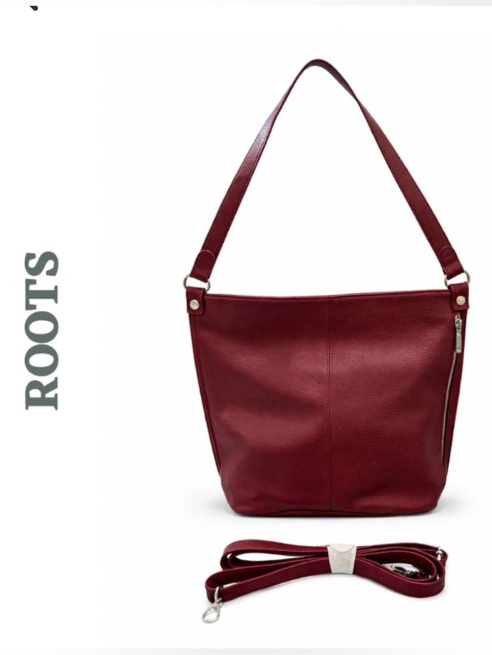 Roots Deep Red Leather Shoulder Bag